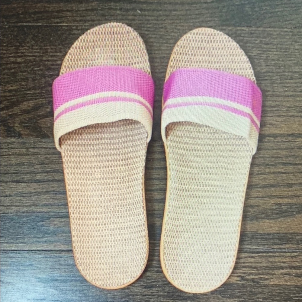 Pink and Tan Women's Slide Sandals